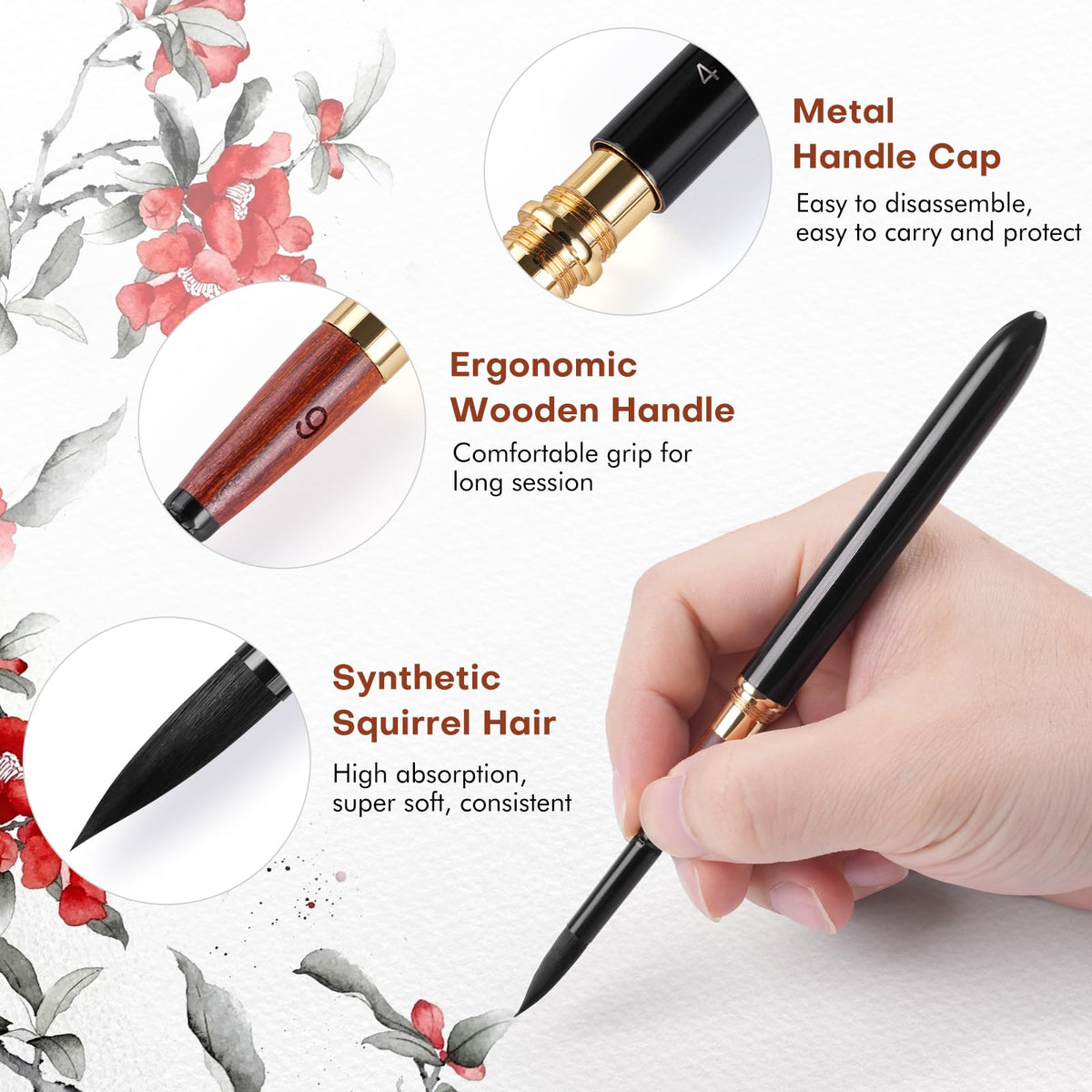 Dual Tip Travel Watercolor Brushes, Fuumuui 3pcs Synthetic Squirrel Hair Set of 6 Versatile Tips
