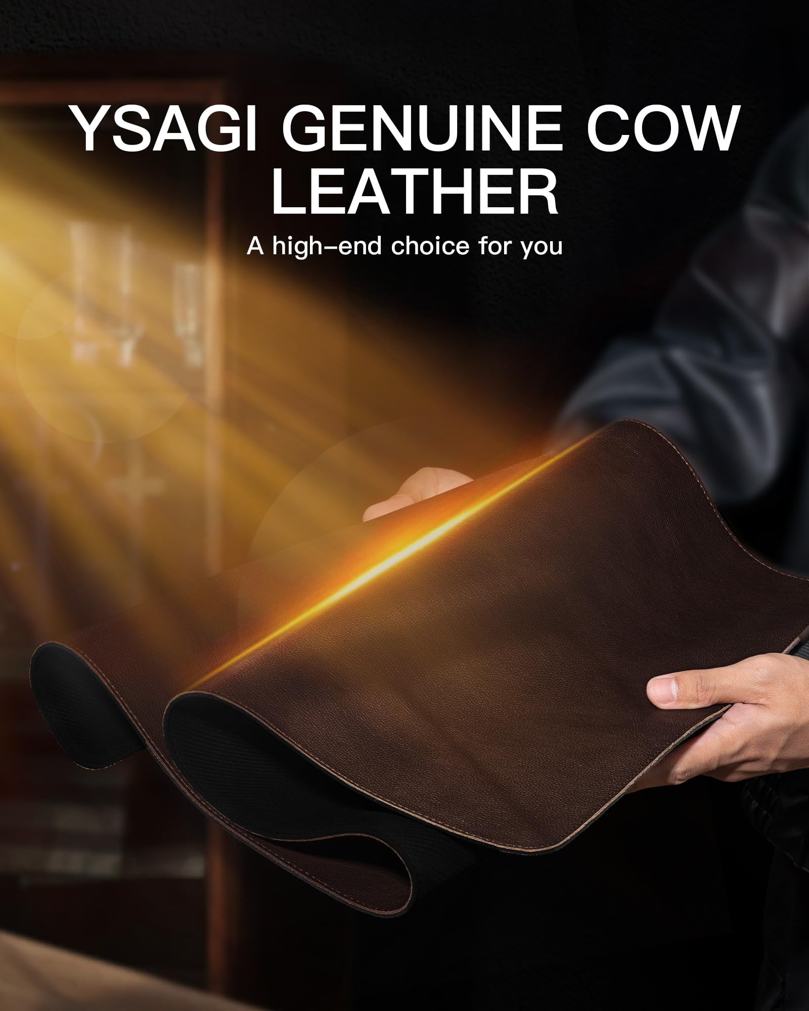 YSAGi Genuine Leather Desk Mat, 31.5"x15.8" Office Desk Pad, Thick Premium Table Pad with Stitched