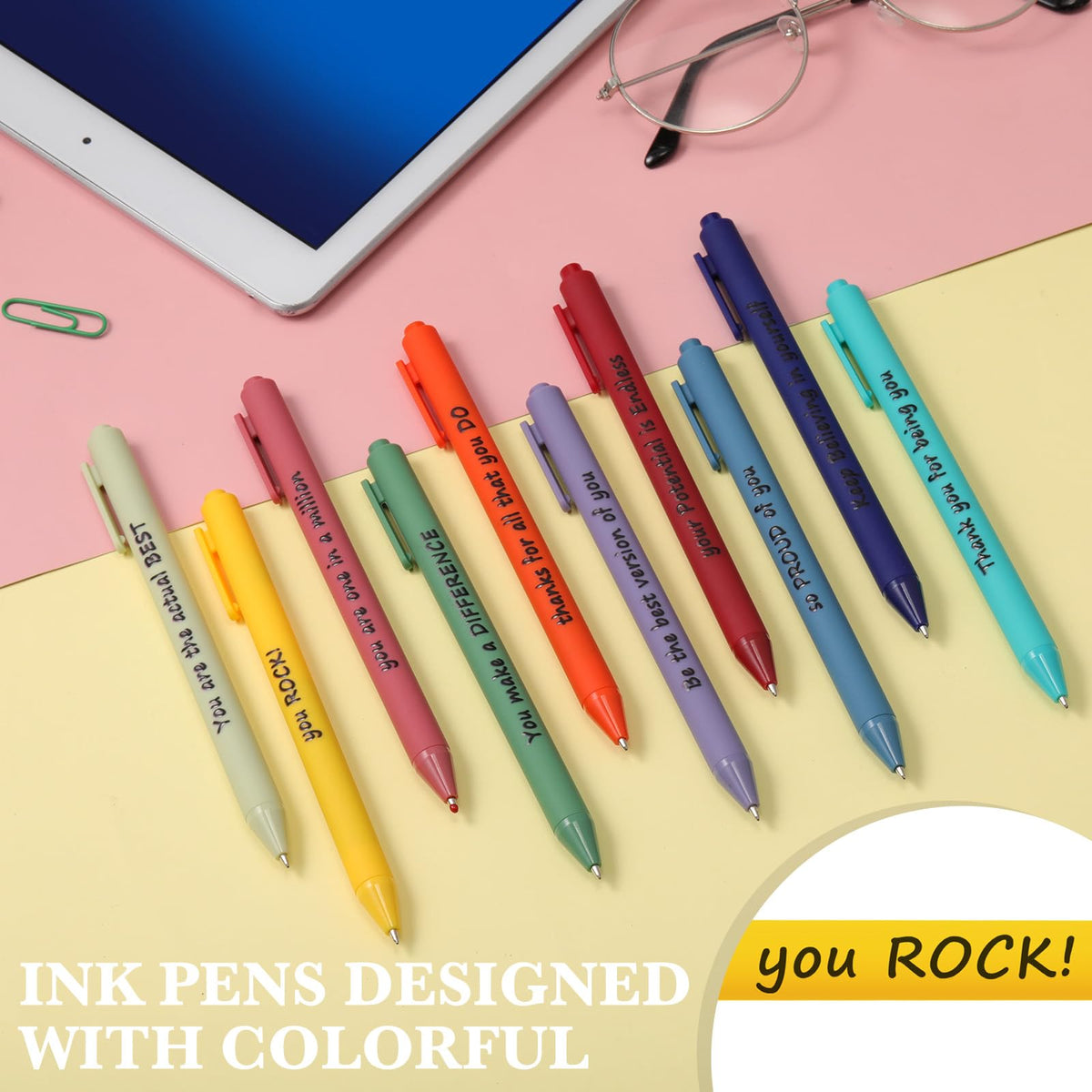 Crtiin 50 Pcs Inspirational Pens Bulk Rainbow Color, Thank Yourself