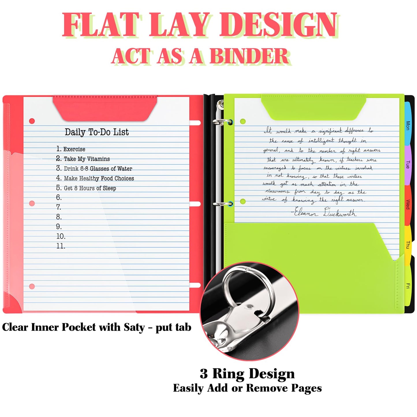 INFUN All-in-one Telescoping Binder Notebook- 2PCS, 3 Ring Notebook Binder with 1 Plastic Movable