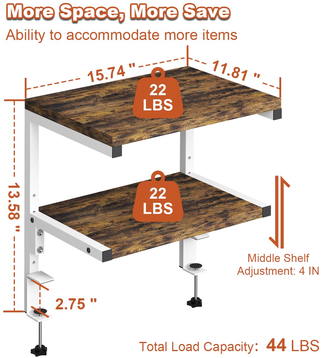 Mondazie 2-Tier Adjustable Desk Shelf Organization, White