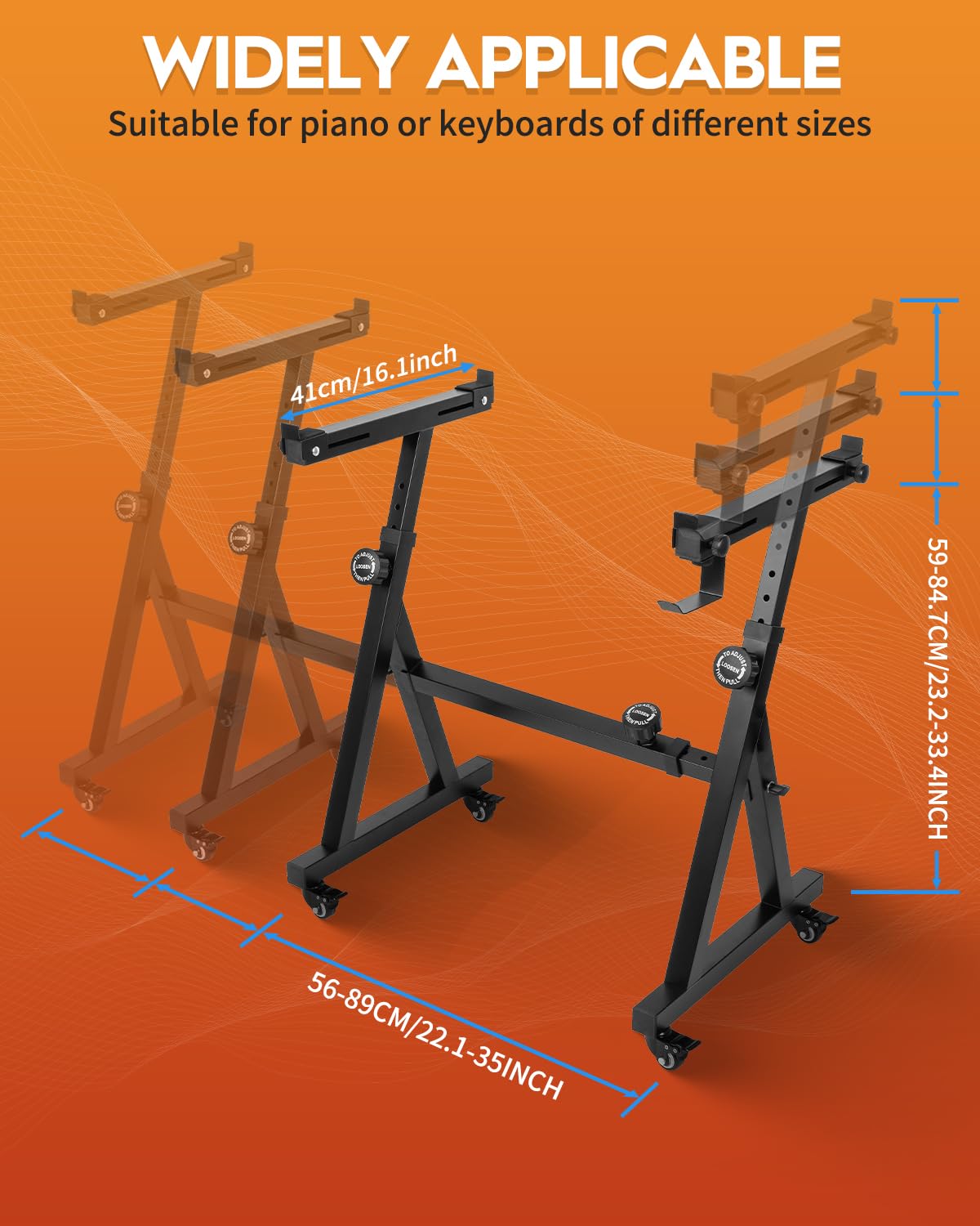 STRICH Piano Keyboard Stand Heavy Duty With Wheels and Stand Pads - Adjustable Portable Music