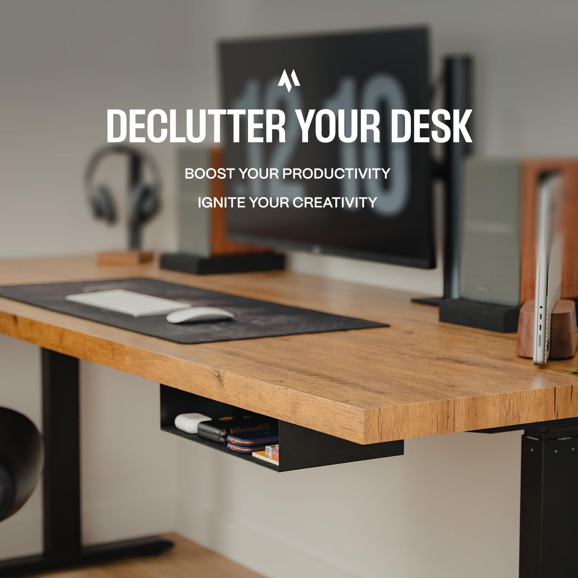 COREMINDED Under Desk Storage Shelf - Carbon Steel Under Desk Tray with Cable Management, Mountable