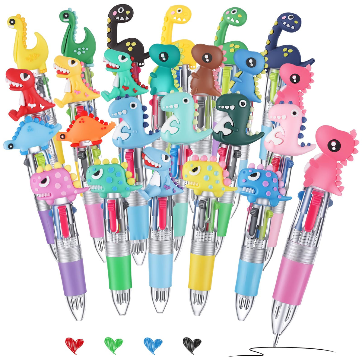 BESARME 48 Pcs Dinosaur Pens for Students, 4-in-1 Cute Pen Gifts