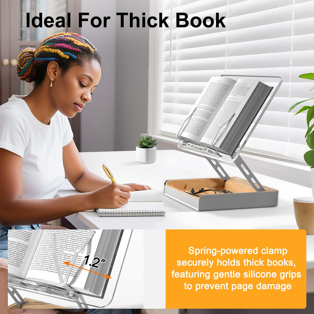 HUMANCOZY Book Stand with Storage, Book Holder for Reading Hands Free