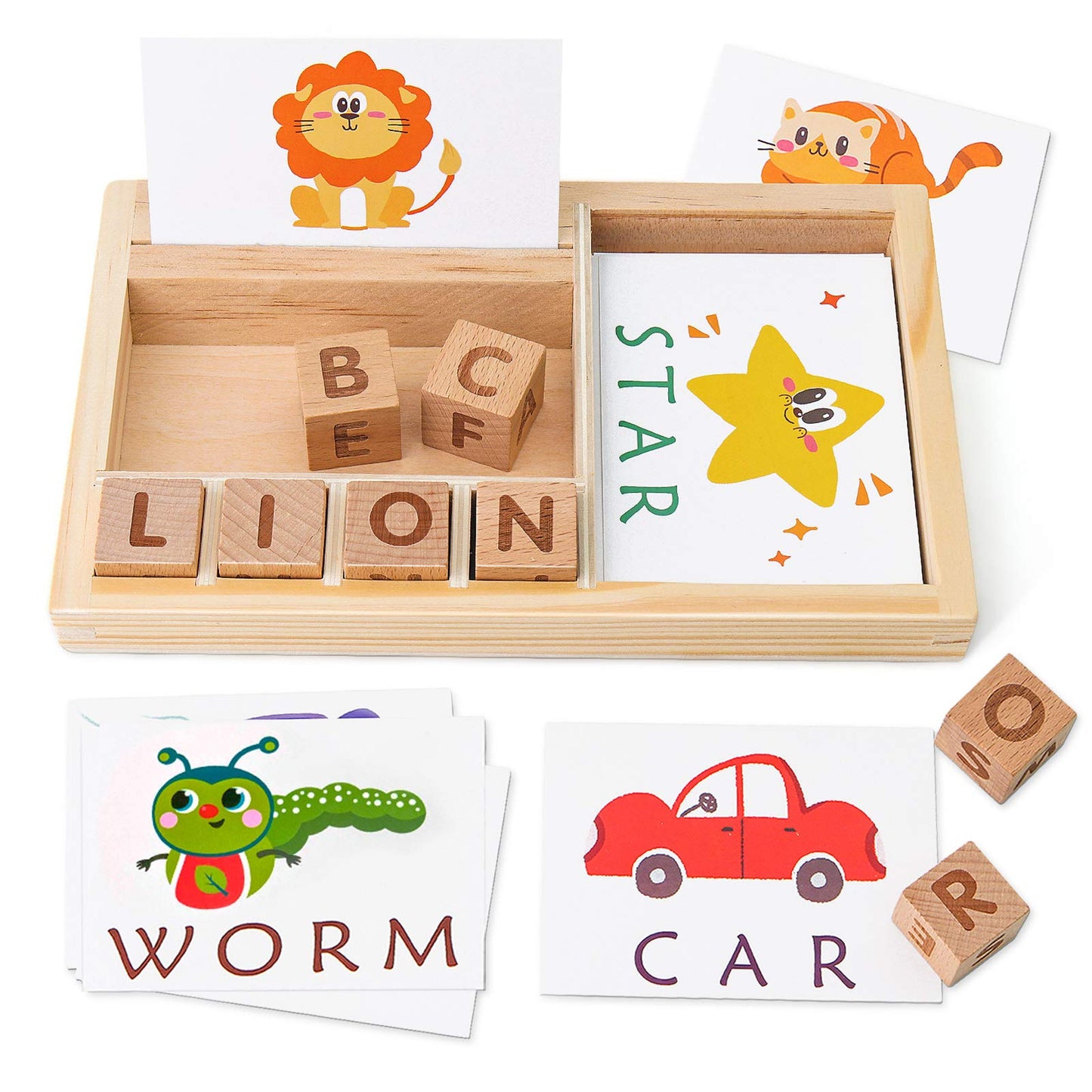 Coogam Spelling Games, Wooden Matching Letters Toy with Flash Cards Words, Montessori ABC Alphabet