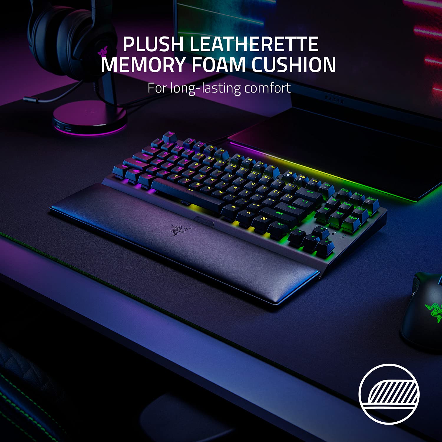 Razer Ergonomic Wrist Rest for Tenkeyless Keyboards: Plush Leatherette Memory Foam Cushion