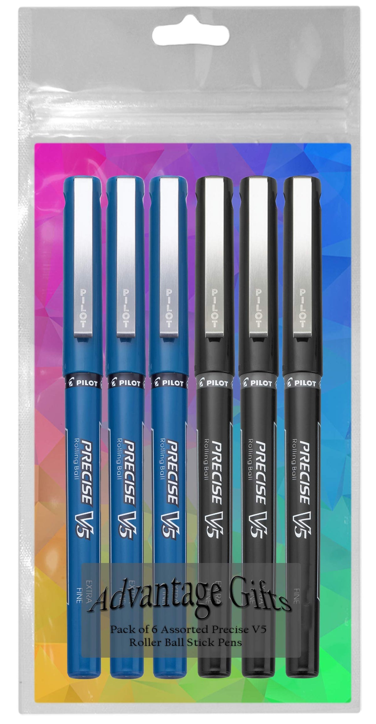 Advantage Gifts Precise V5 Stick Rolling Ball Pens, Extra Fine Point (.5mm), Assorted Colors
