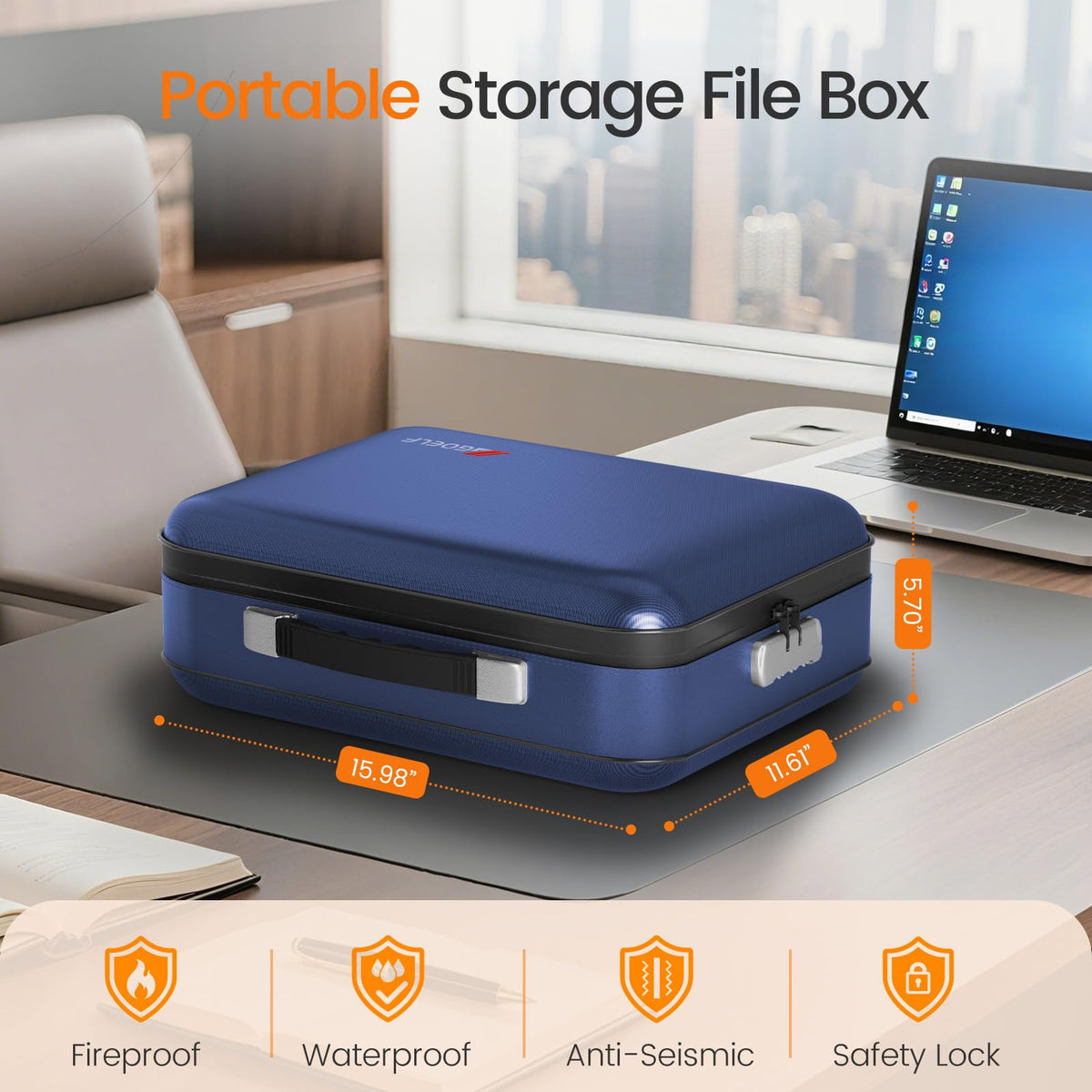 Fireproof Document Box with Lock, 5200°F Fireproof Water Resistant Hard Case File Organizer Safe