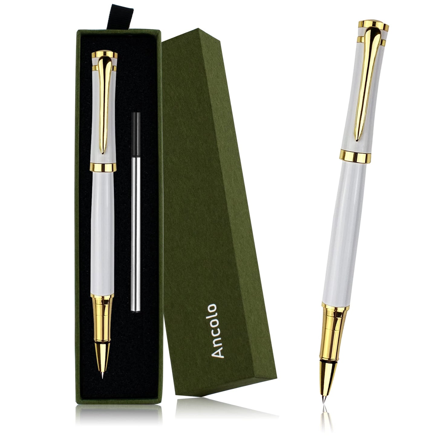Ancolo Elegant Pen Set Black Rollerball Ink– Luxury Writing Pens For Men Or Women. Nice Pen Gift