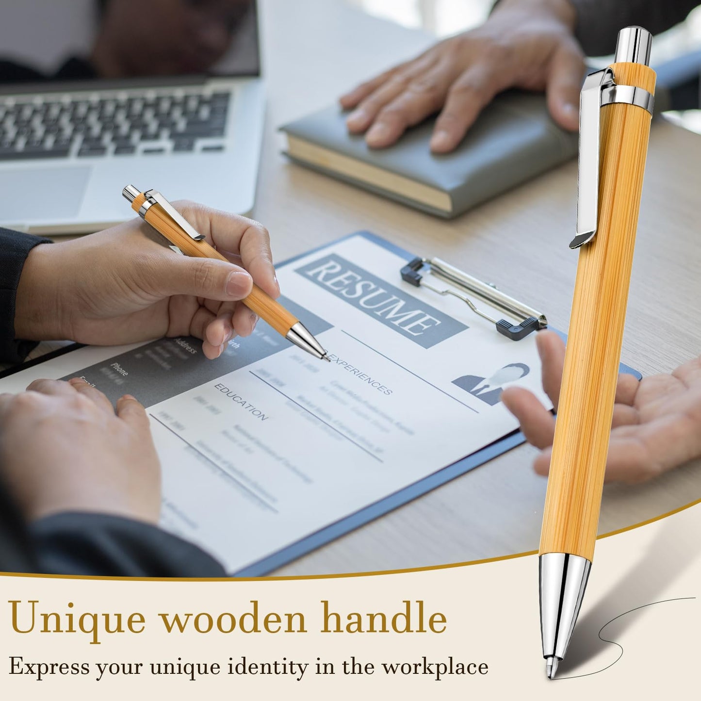 Leelosp 60 Pcs Bamboo Pen Retractable Ballpoint Pen Black Ink 1 mm Sustainable for Writing Office
