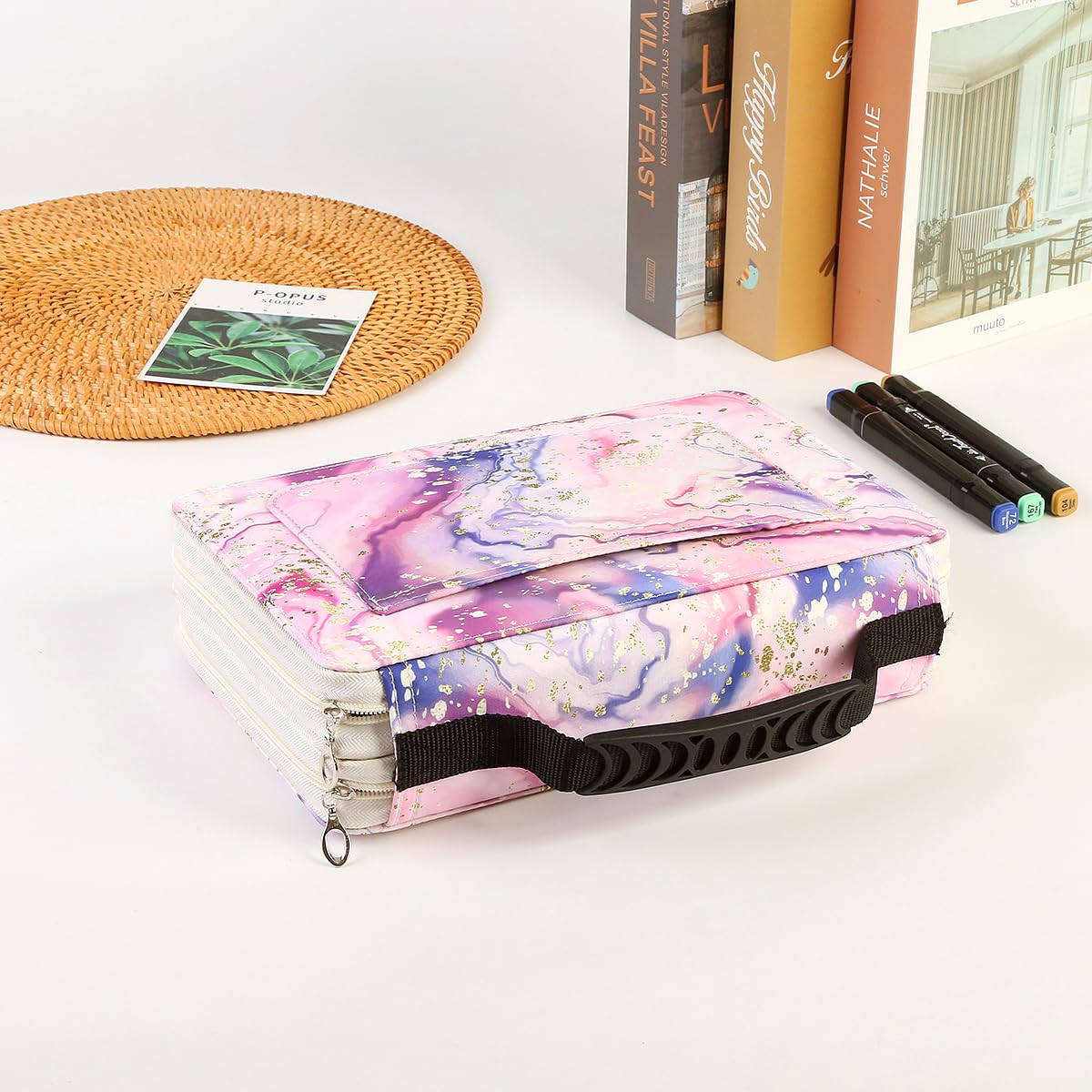 Lbxgap Marker Pen Organizer Case 68 Slots Large Capacity with Handy Wrap Portable Multilayer Holder
