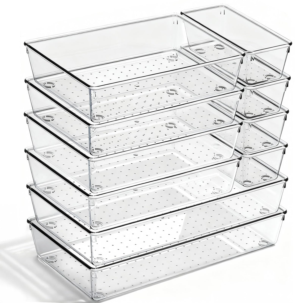 CHOWAY 10 Pack Large Clear Drawer Organizer Trays, 3 Sizes, Non-Slip