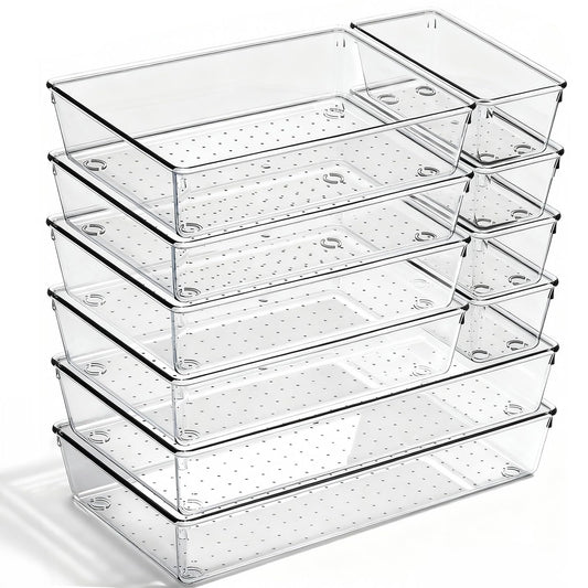 CHOWAY 10 Pack Large Clear Drawer Organizer Trays, 3 Sizes, Non-Slip