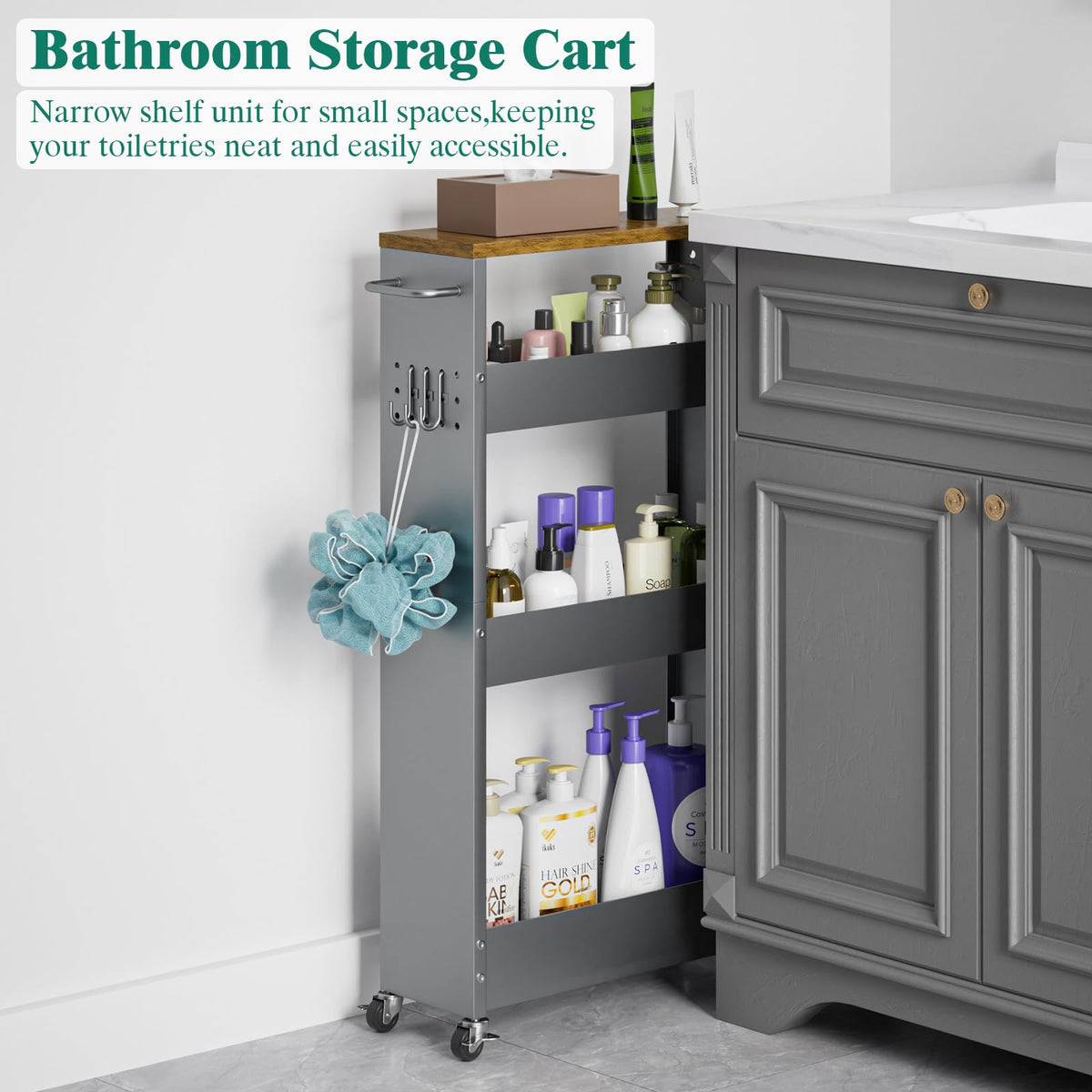 XYZLVSI Slim Storage Cart, Narrow Kitchen Rolling Cart for Small Spaces