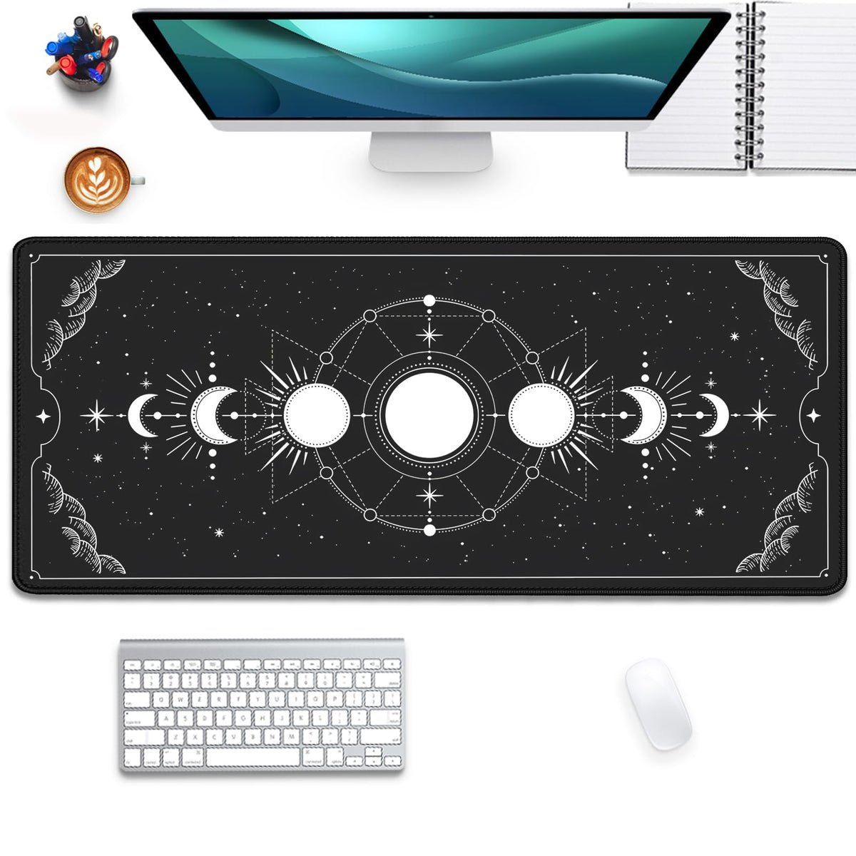 Moon Phases Celestial Witchy Tarot Astrology Witch Aesthetic Extended Desk Pad Mouse Pad,Stitched