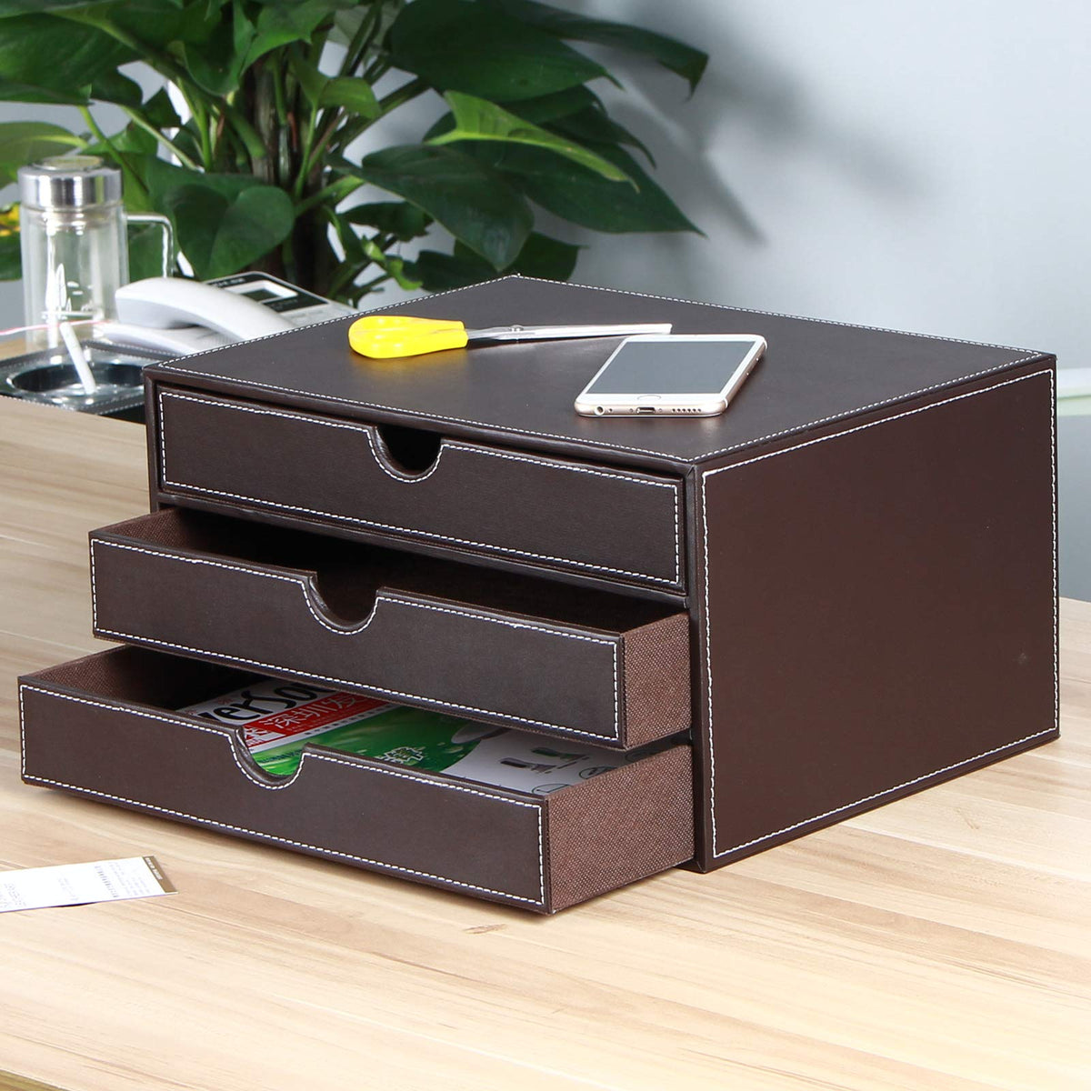 RHCSZ Stackable 3-Drawer Desk Organizer, Executive Office Supplies Desktop Filing A4 File