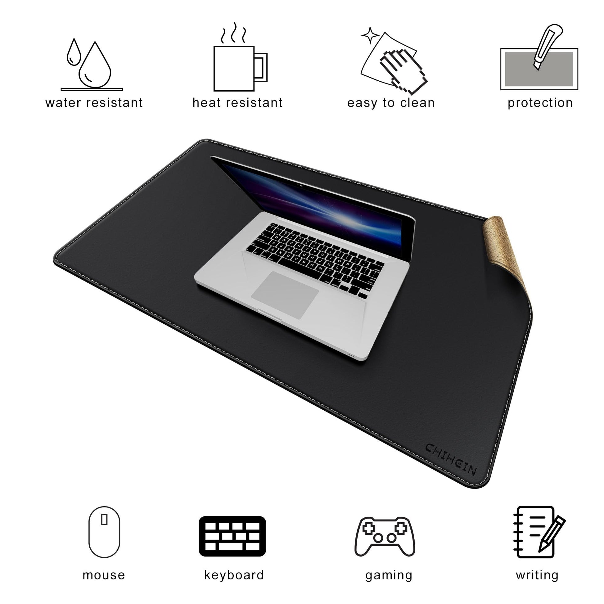 Chihein 32" x 20" Desk Mat with Cork & PU Leather, Dual Sided Desk Pad, Waterproof Computer Desk