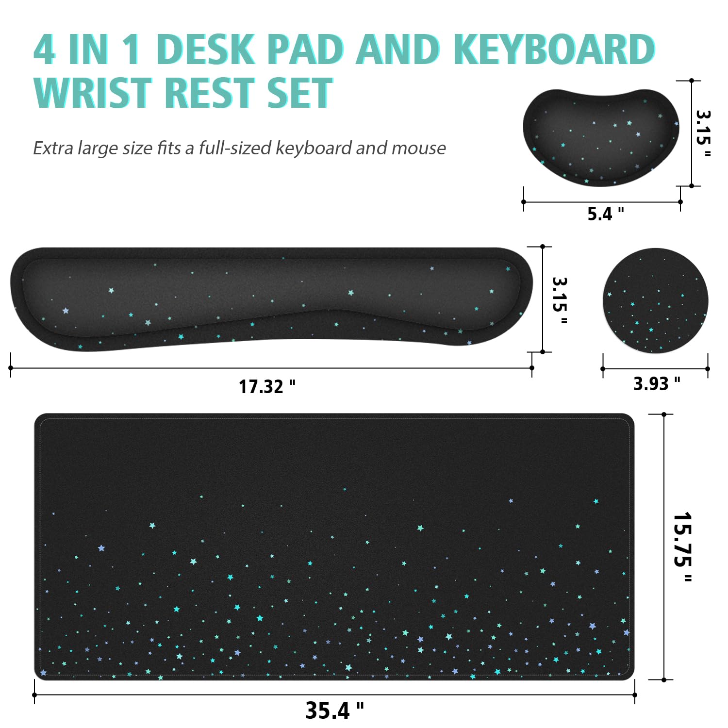 Desk Mat for Keyboard and Mouse,4in1 XXL Mousepad + Keyboard Wrist Rest+Mouse Wrist Rest+Coaster