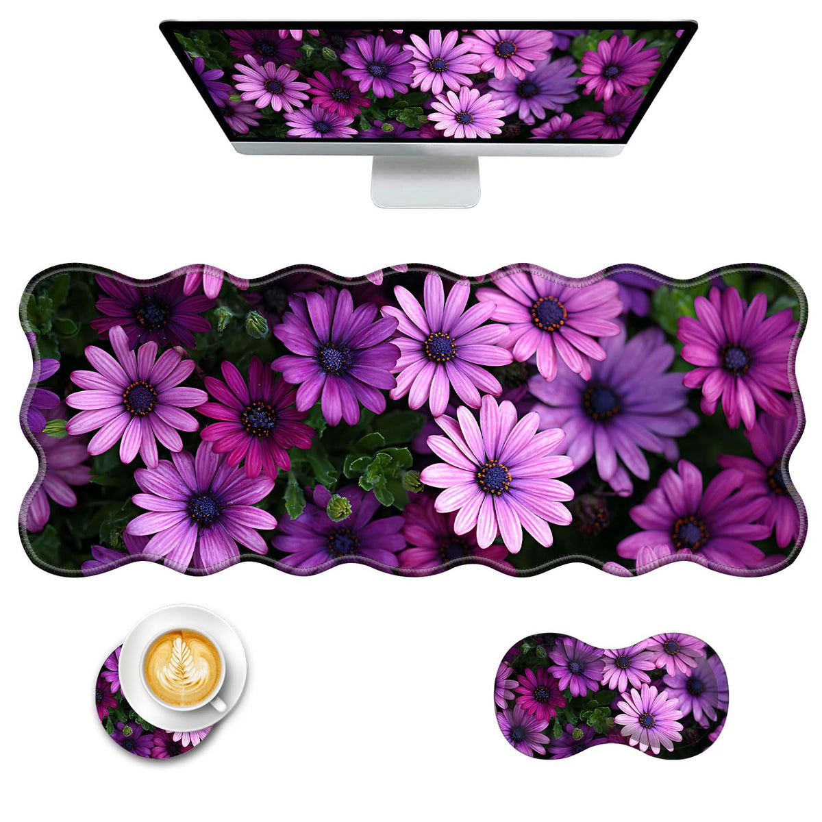 CICPLKSE Mouse Pad with Wrist Support + Desk Mat + Coaster 3 in 1 Set, XL Large Gaming Mousepad