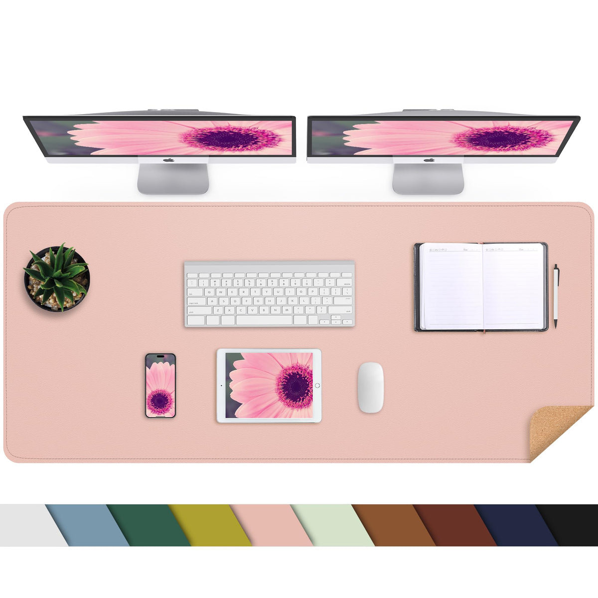AFIING Large Desk Mat 47.2" x 17.5", Leather Desk Pad Protector with Natural Cork & PU Leather