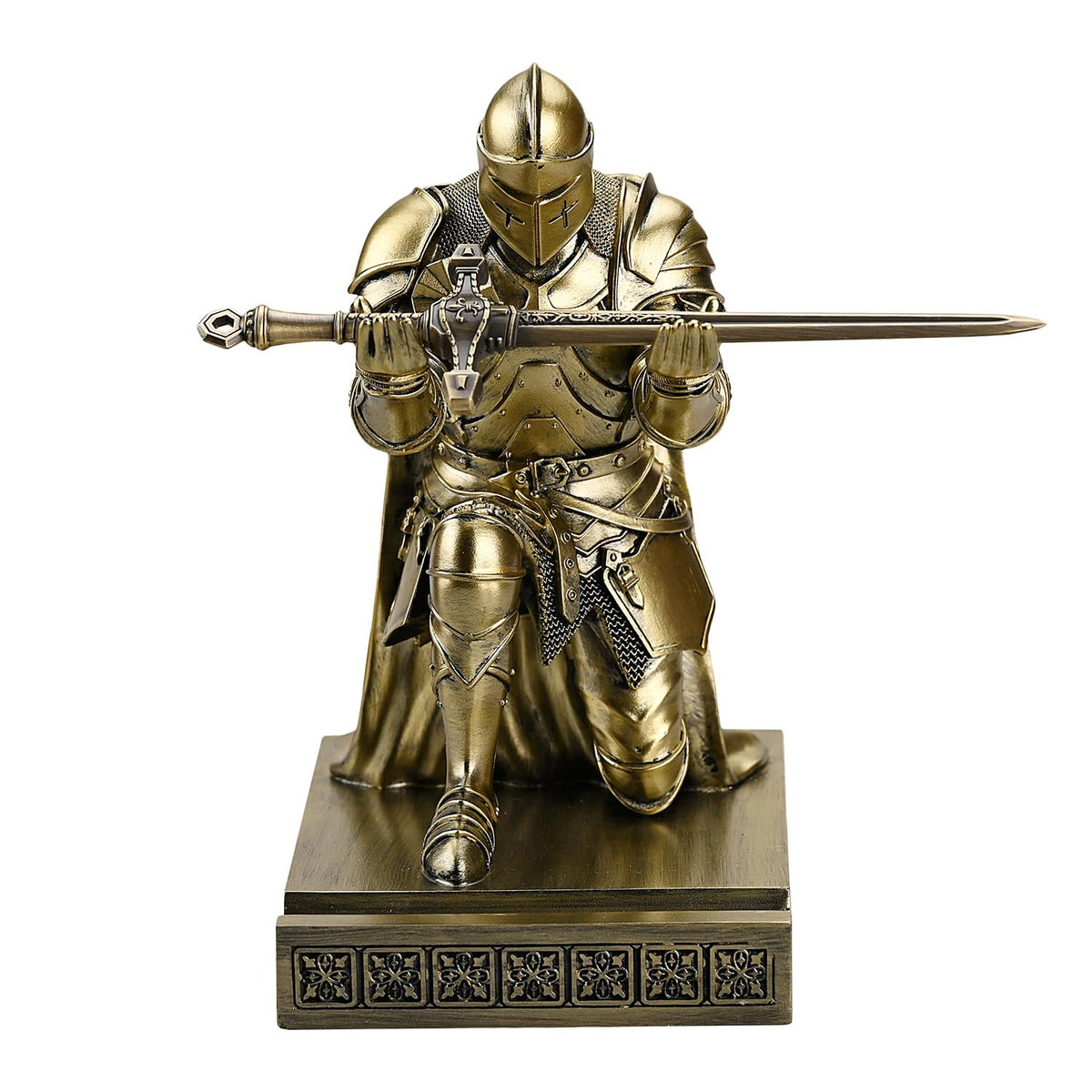 Medieval Armored Knight Pen Holder Figurine Paperweight Phone Stand Bronze