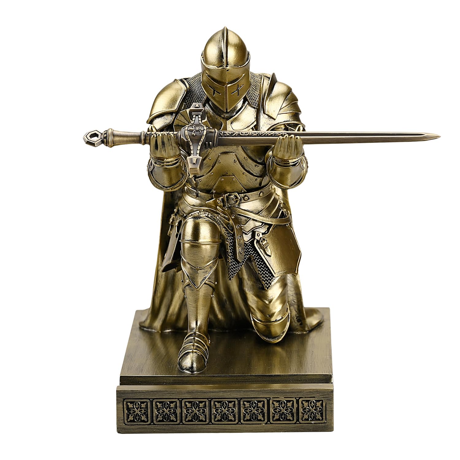 Medieval Armored Knight Pen Holder Figurine Paperweight Phone Stand Bronze