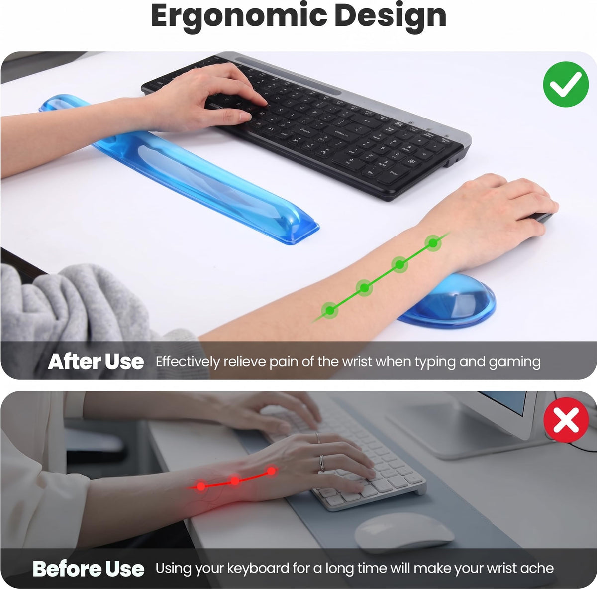 Gel Keyboard & Mouse Wrist Rest Set - Keyboard Wrist Rest Pad & Mouse Support for Office Gaming Pad