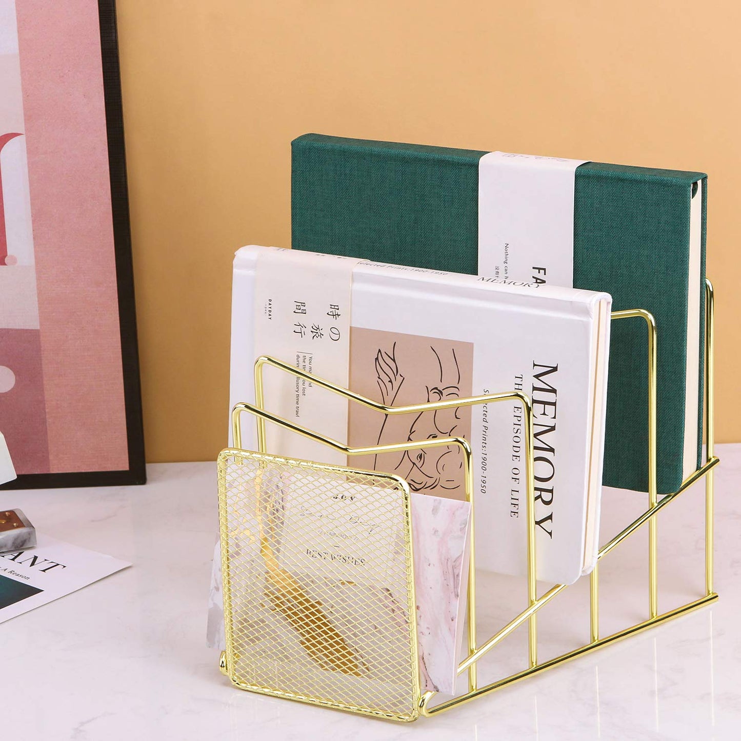 Z PLINRISE Incline File Sorter, Wire Magazine Holder Rack for Mails, Folders and Books, Desk Paper