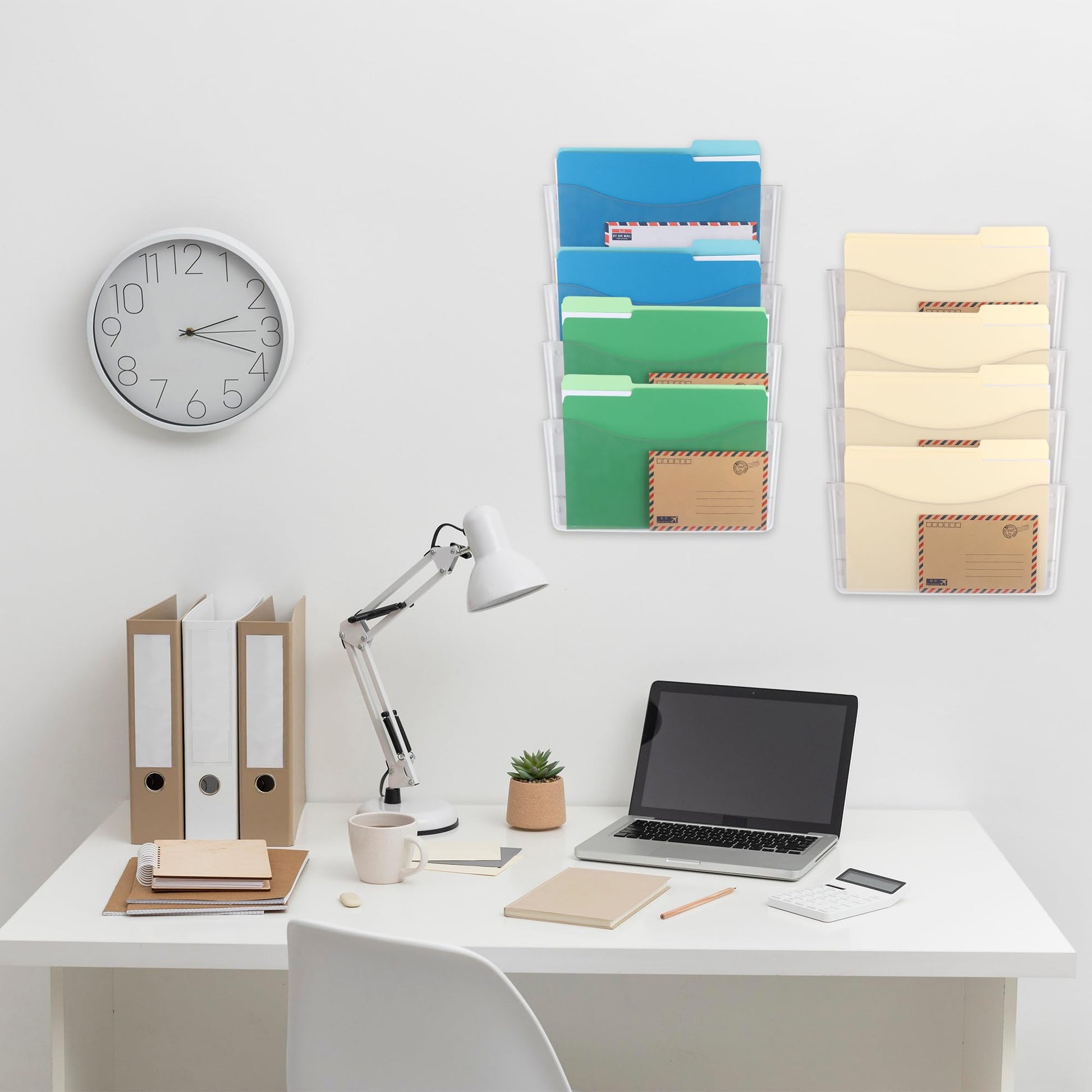 EASEPRES 8 Pack Clear Single Pocket Hanging File Organizer, Plastic Wall Mount Paper Mails
