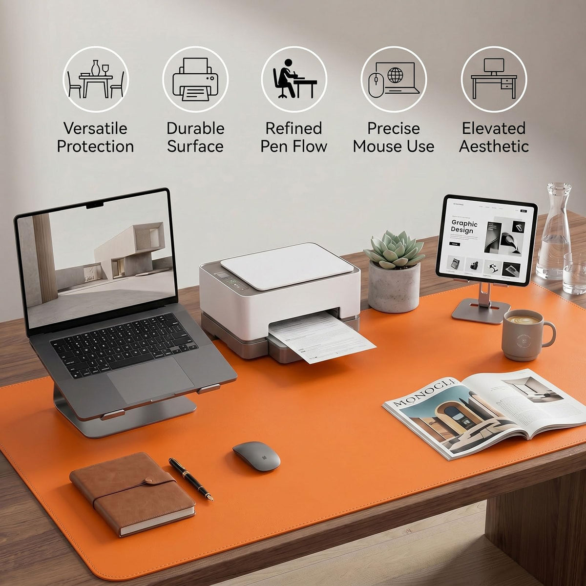 PROMATTOO Large Desk Pad Non-Slip Desk Mat Protector for Keyboard Mouse Waterproof Vegan Leather
