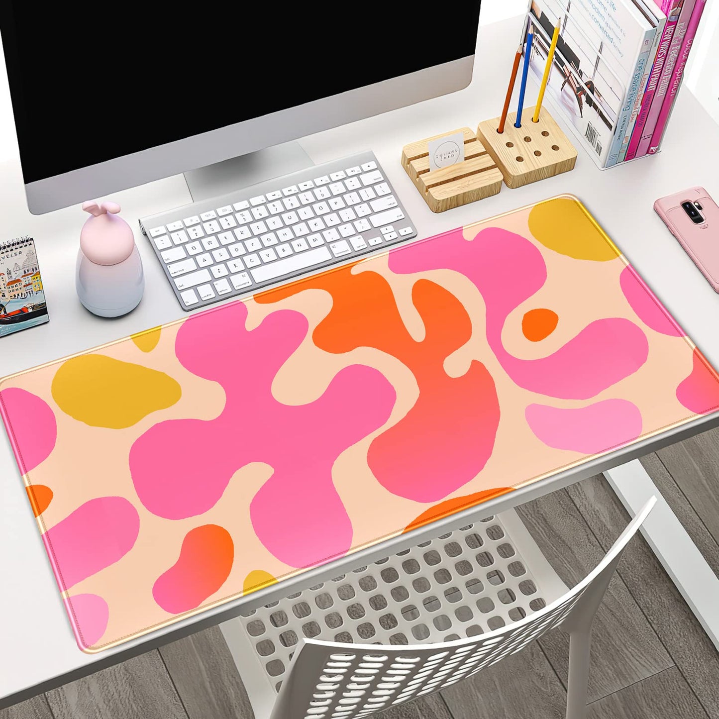 Pink Desk Mat Modern Abstract Large Mouse Pad XXL Cute Pink Desk Pad Keyboard Mat, Desk Accessories