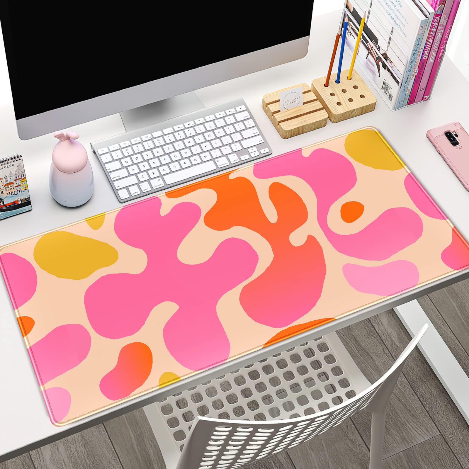 Pink Desk Mat Modern Abstract Large Mouse Pad XXL Cute Pink Desk Pad Keyboard Mat, Desk Accessories