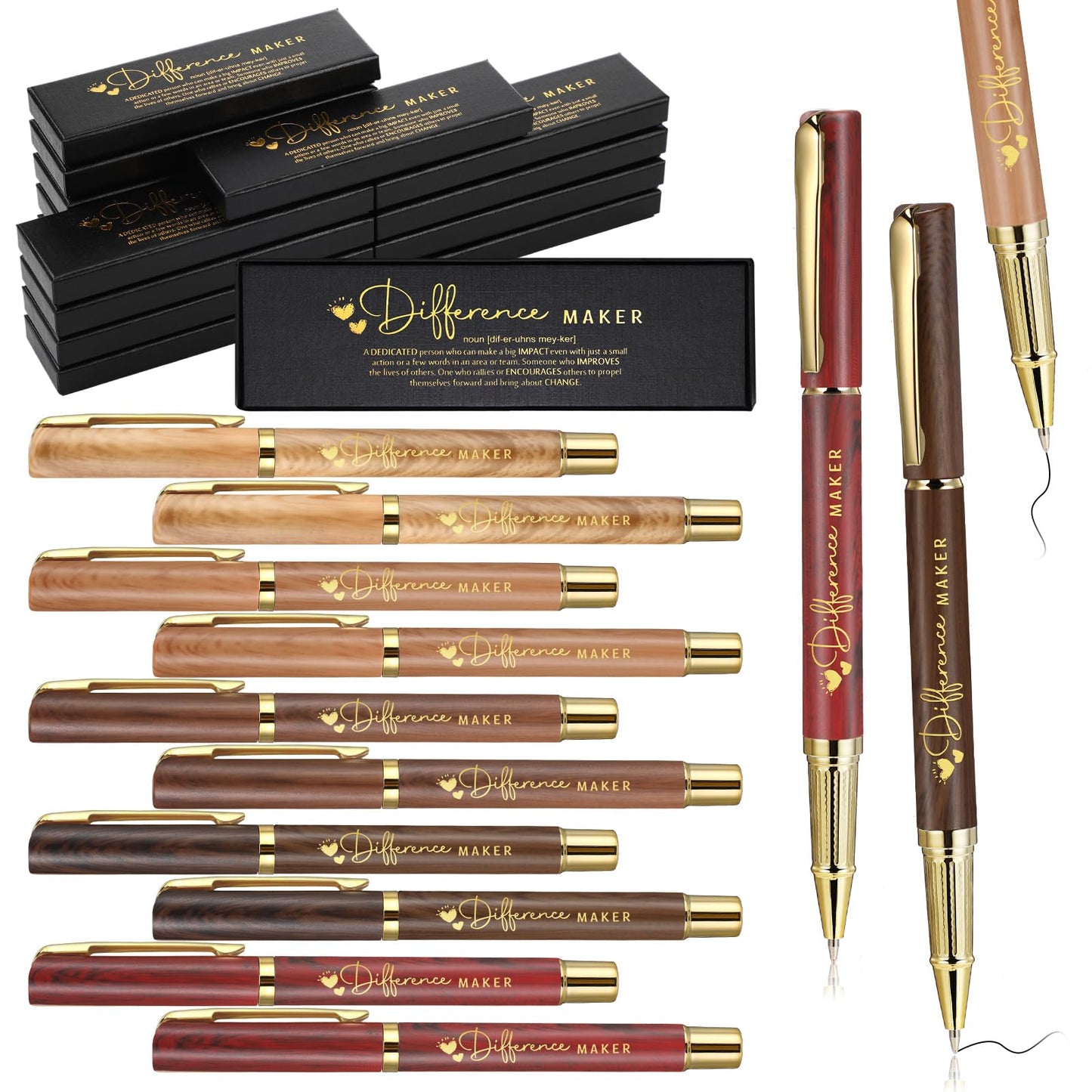 PerKoop 10 Sets Difference Maker Gifts, Appreciation Pens with Boxes