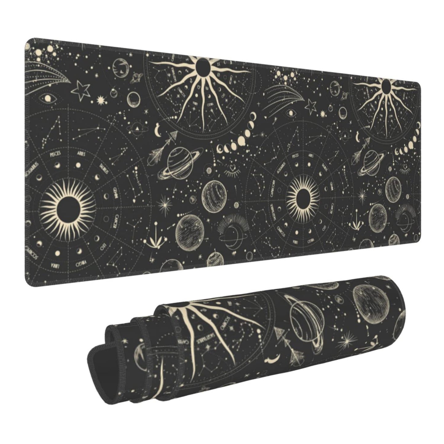 Vintage Moon Phases Extended Gaming Mouse Pad Large Desk Mat with Non-Slip Rubber Base and Stitched