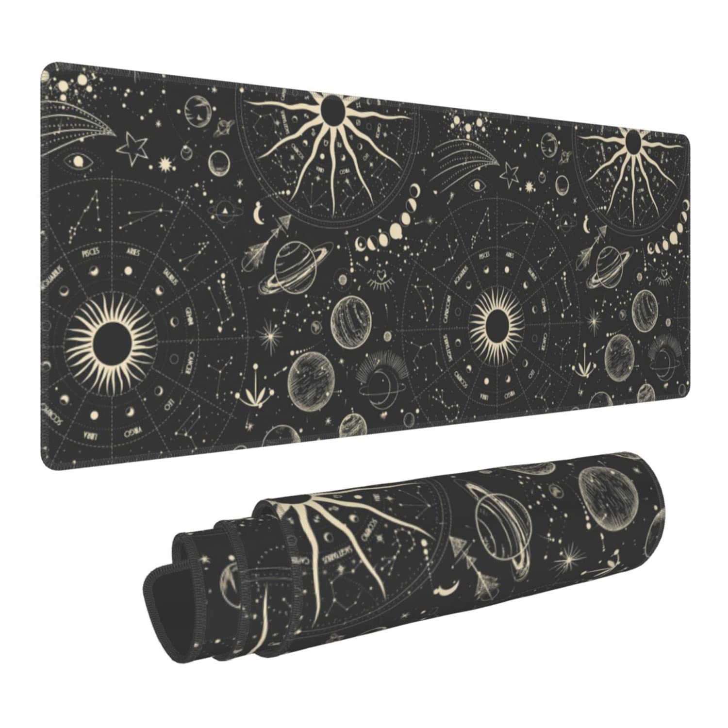 Vintage Moon Phases Extended Gaming Mouse Pad Large Desk Mat with Non-Slip Rubber Base and Stitched