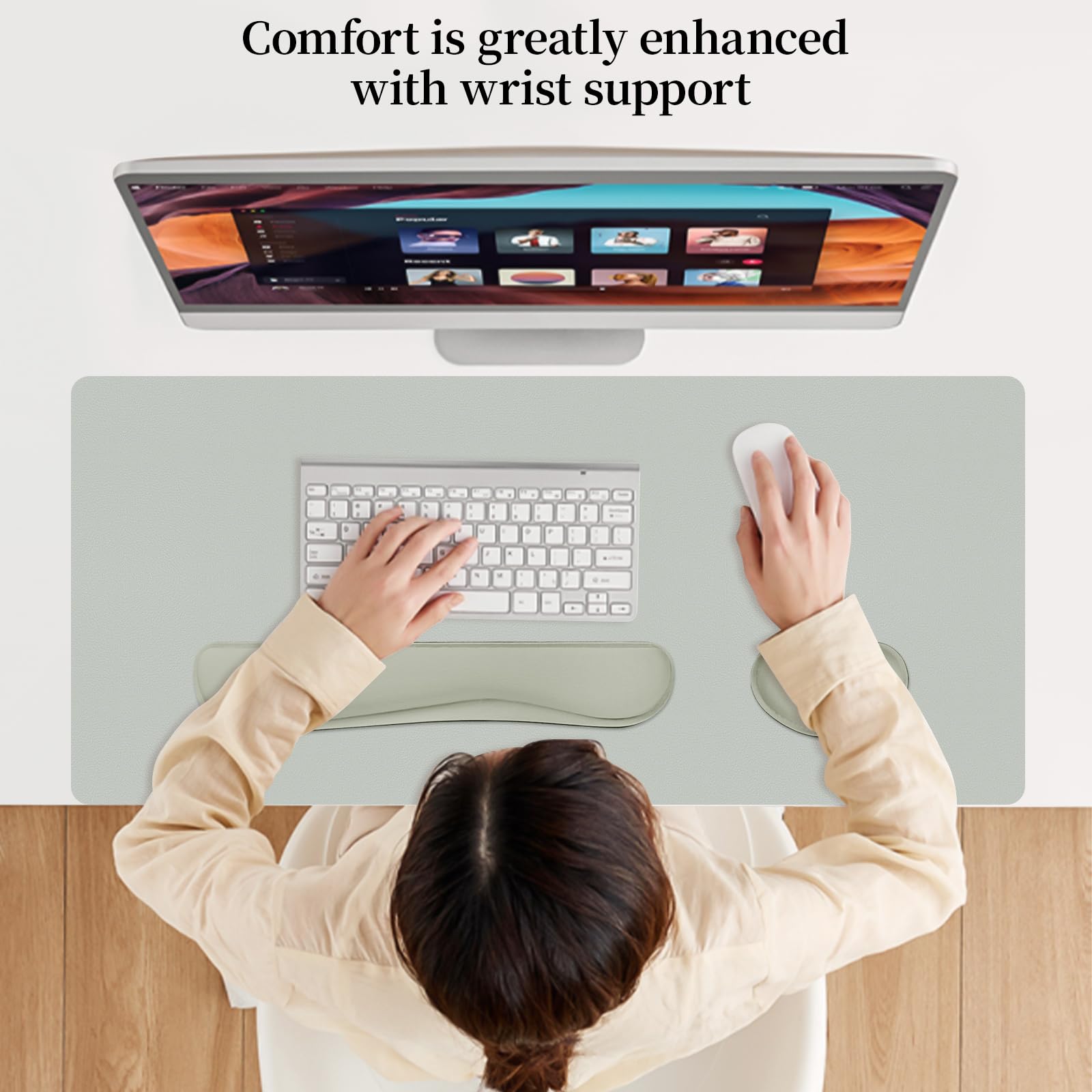 Meetcolor Keyboard and Mouse Pad, 3-in-1 Desk Mat Set Keyboard Wrist Rest