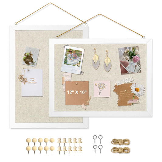 AMUSIGHT 2-Pack Double-Sided Wood Framed Cork Board with Linen, 16" x 12"