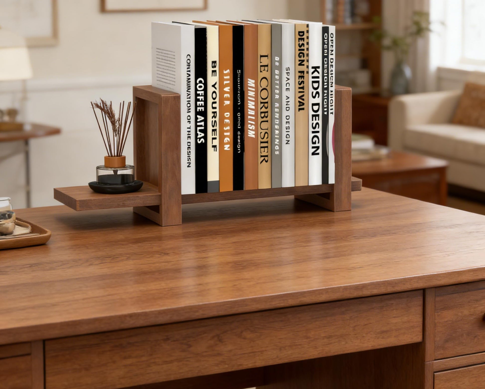 Adjustable Desktop Bookshelf Wooden Desk Book Holder Organizer Tabletop Bookshelf Mini Book Shelf