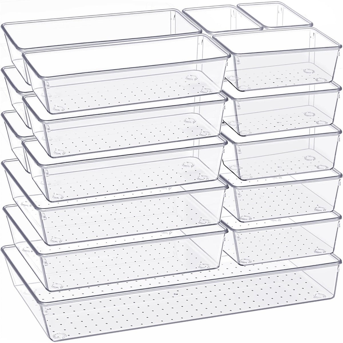Criusia Drawer Organizer, 18 Pack Large Clear Plastic Kitchen Drawer Organizers Set, 6 Size