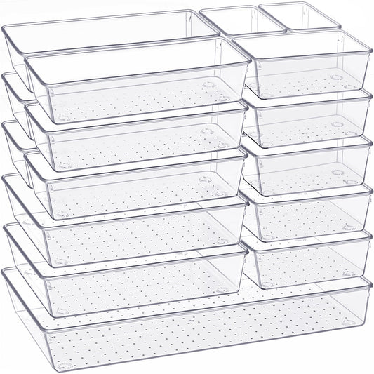 Criusia Drawer Organizer, 18 Pack Large Clear Plastic Kitchen Drawer Organizers Set, 6 Size