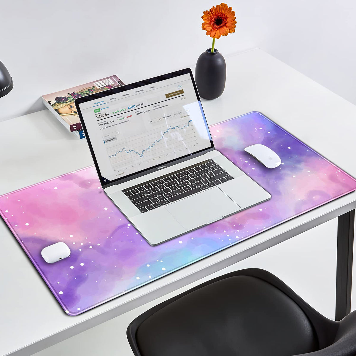 Desk Pad Purple Starry Sky Cute Gaming Mouse Pad Galaxy Gamer Girl Cute Pink Desk Decor Keyboard