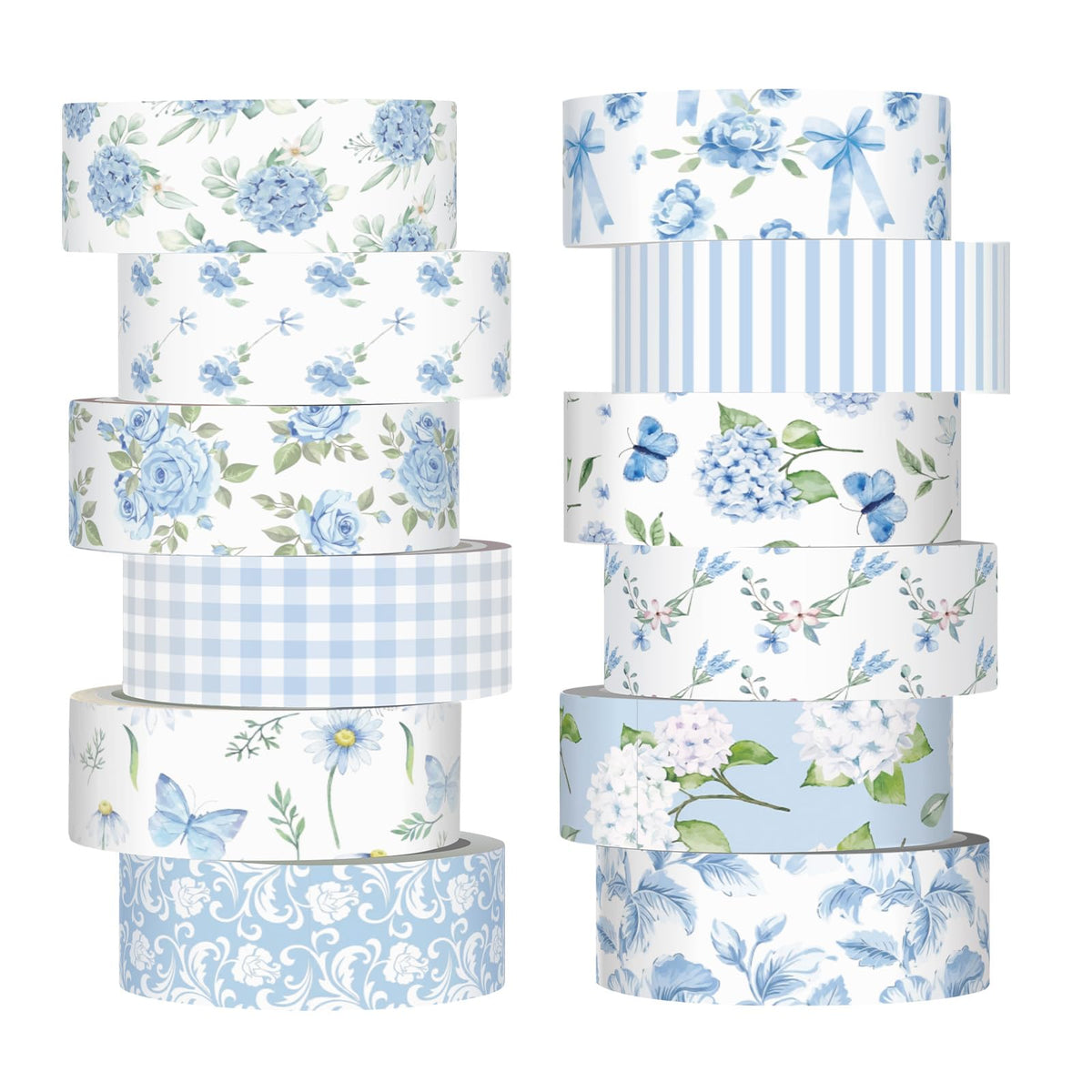 YooNotee 12 Rolls Floral Washi Tape Set,Blue,Rose