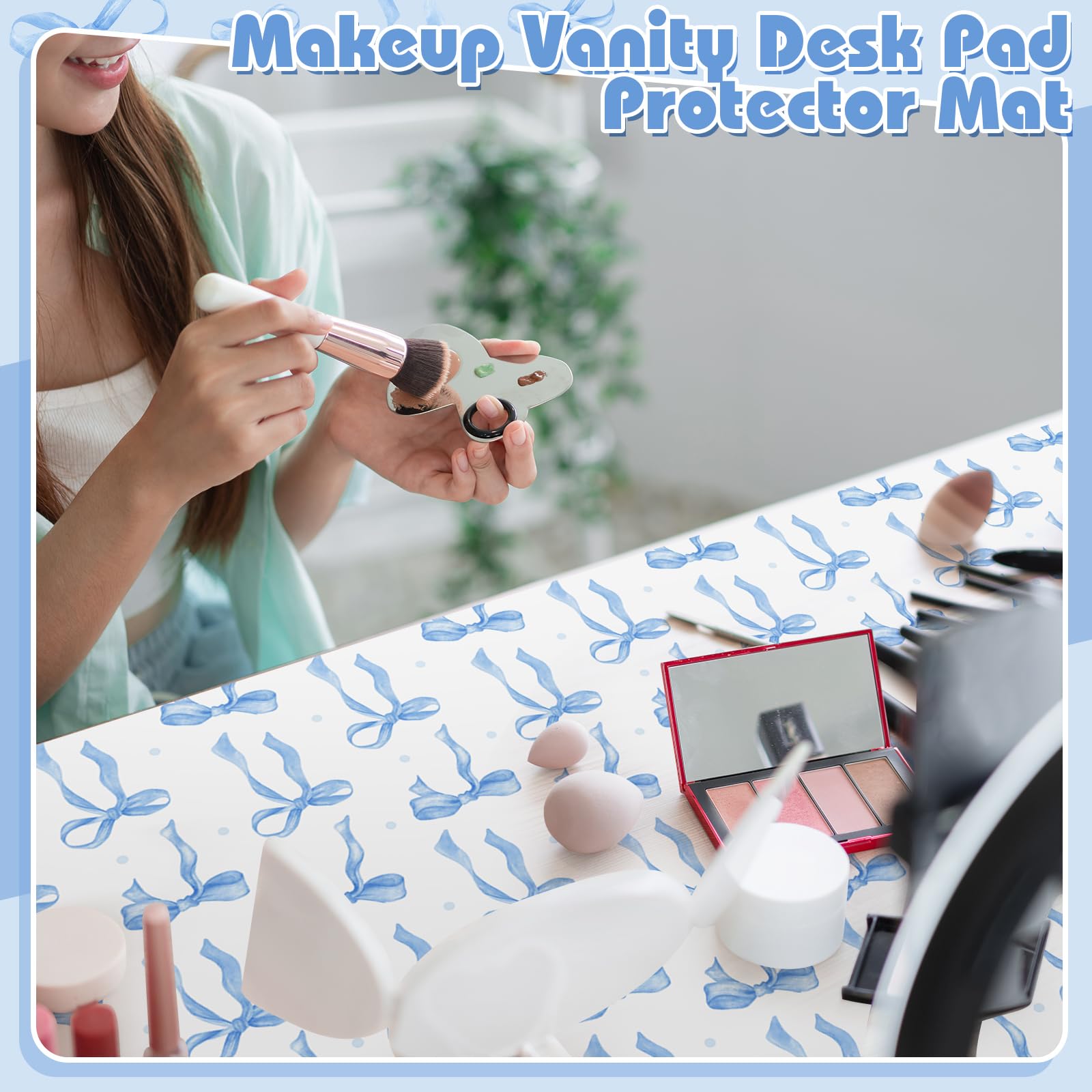 Teenyyou Coquette Bow Makeup Mat Dual-Sided Leather Desk Mouse Pad