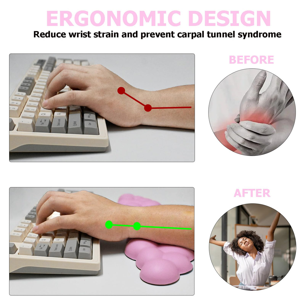 Cloud Wrist Rest Keyboard, Ergonomic Keyboard Wrist Rest, Pink
