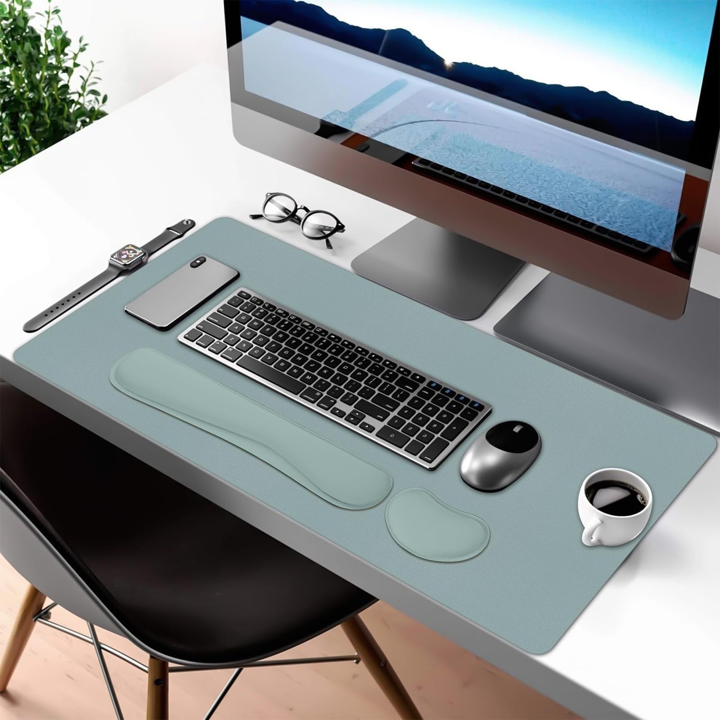 Meetcolor Desk Mat Set,3-in-1 Mouse Pad with Wrist Rest and Keyboard Pad