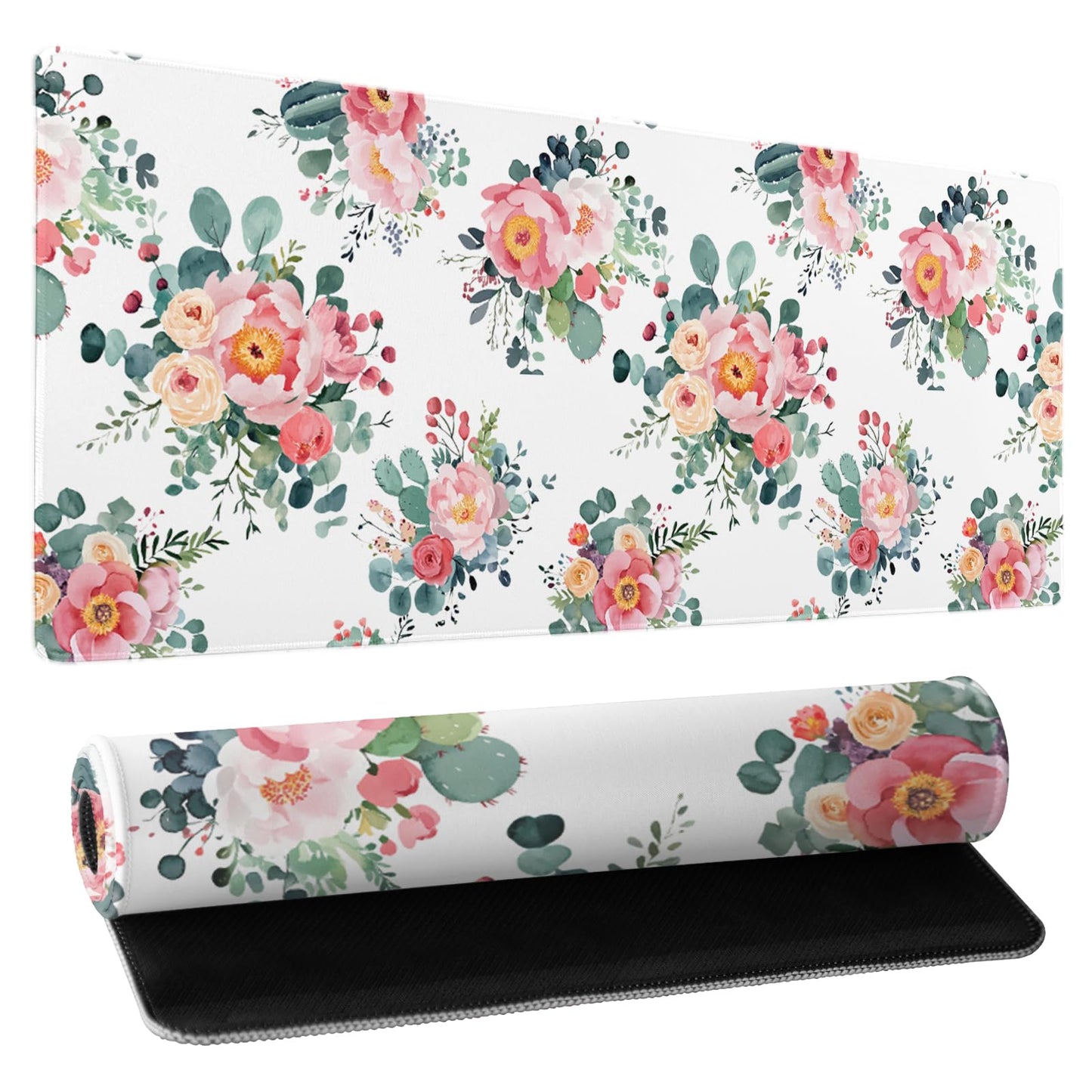 Kawani Pink Floral Gaming Mouse Pad & Keyboard Mat, XXL Large (31.5x11.8 Inch), Waterproof