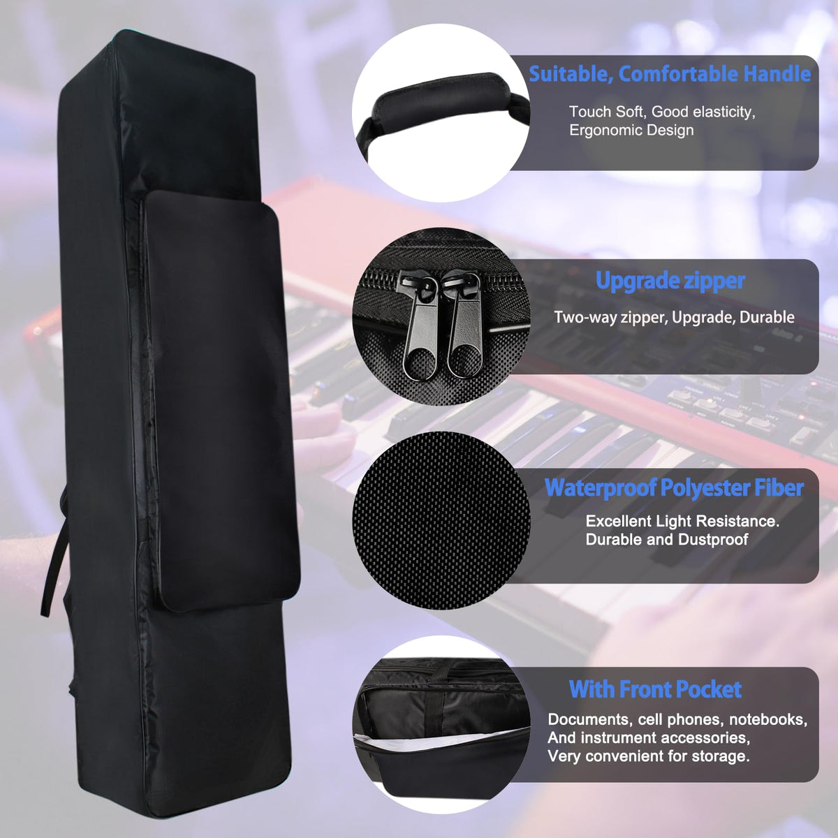NKTM 88 Key Keyboard Case, 53.5"x12.6"x6.3" Electric Keyboard Bag Piano Gig Bag with Handles and