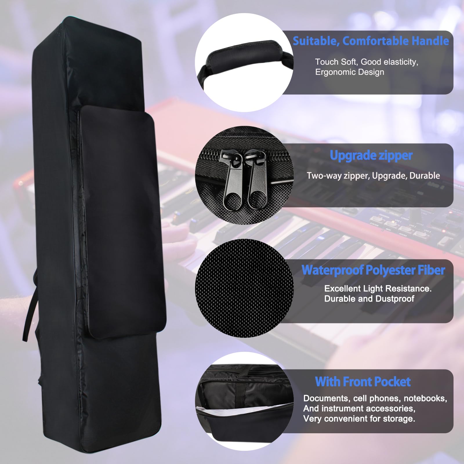NKTM 88 Key Keyboard Case, 53.5"x12.6"x6.3" Electric Keyboard Bag Piano Gig Bag with Handles and
