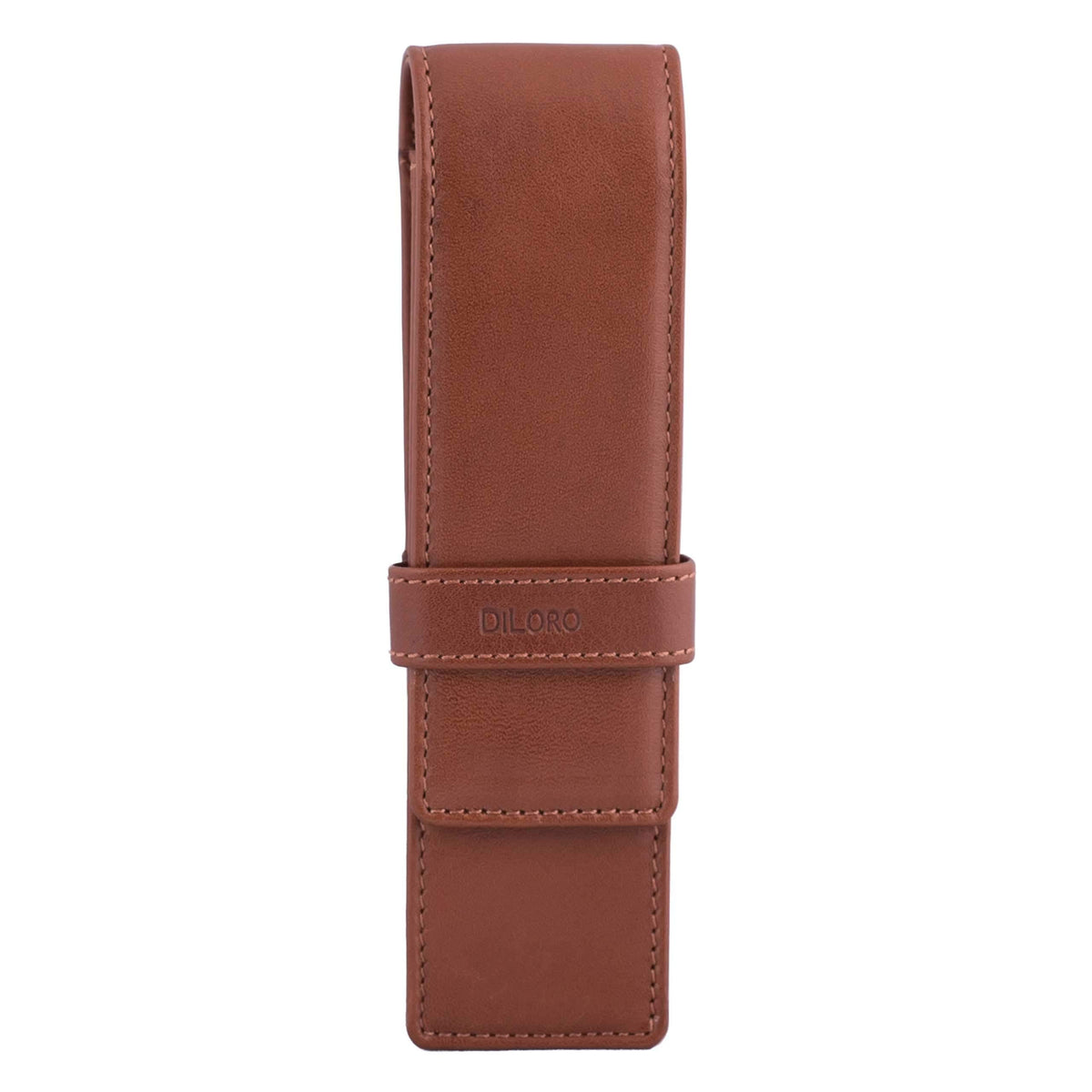 DiLoro Leather Double Pen Case Pencil Pouch Holder for Two Fountain Pens Ballpoint Rollerball and